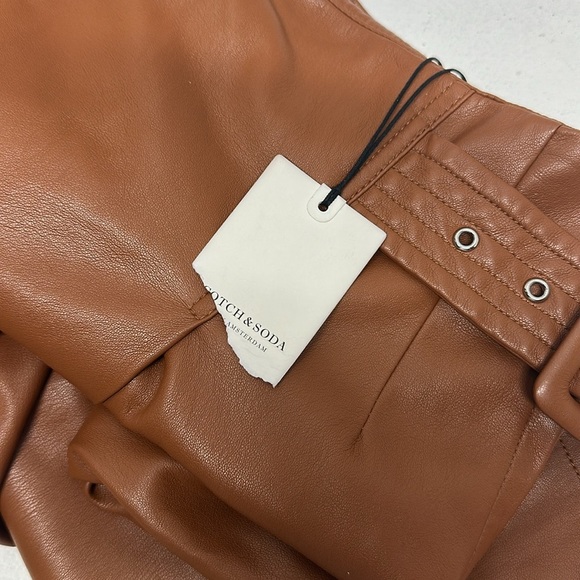 Scotch and Soda Skirt Midi Wrap Over Belted Faux Vegan Leather Tan Brown Size XS - Picture 6 of 12